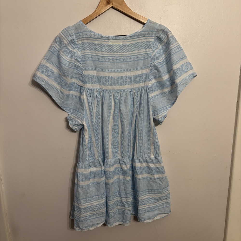 Maeve Anthropologie Women's Blue Striped Tiered Mini Dress Beach Cotton Small - Picture 6 of 7